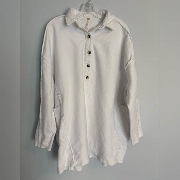 Free People Tops - Free People Willow Tunic Polo M Oversized Dolman Sleeve Button Pocket Top White
